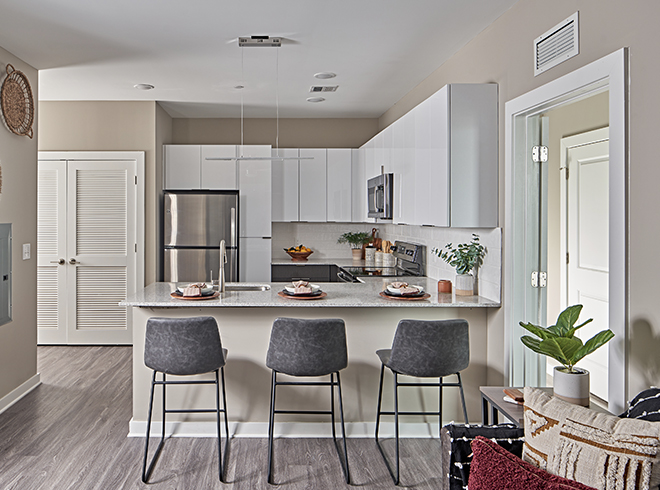 Apartment kitchen with bar seating