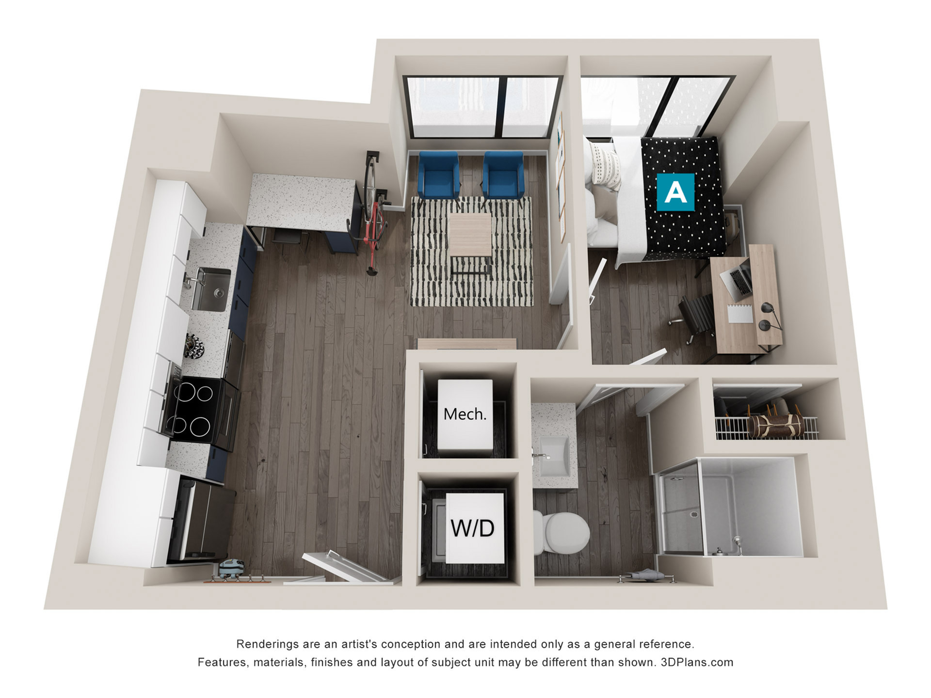 A1 - 1x1 Floor plan